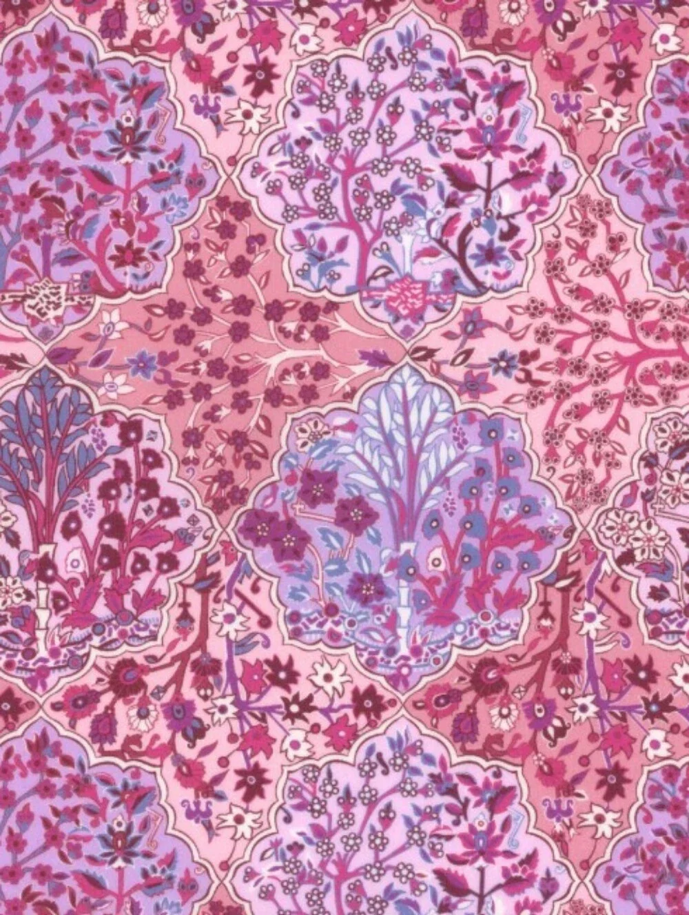 Liberty Art Fabric Tana Lawn Scrunchie Aspley  Tile Pink Purple Floral Trees